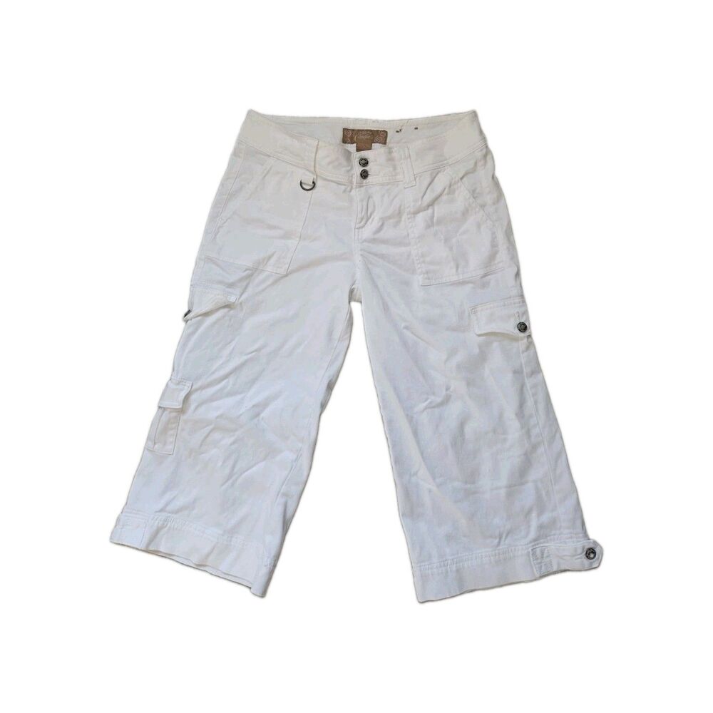 VTG Candie’s White Cotton Wide Leg Cargo Capri Pants Utility Cropped Size 9 EUC
